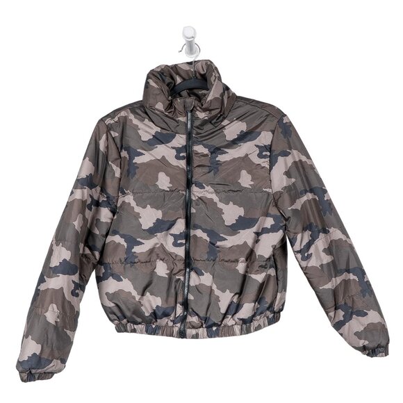 Wild Fable Camouflage Puffer Jacket S Womens Green Zip Up Winter Short - Picture 1 of 5